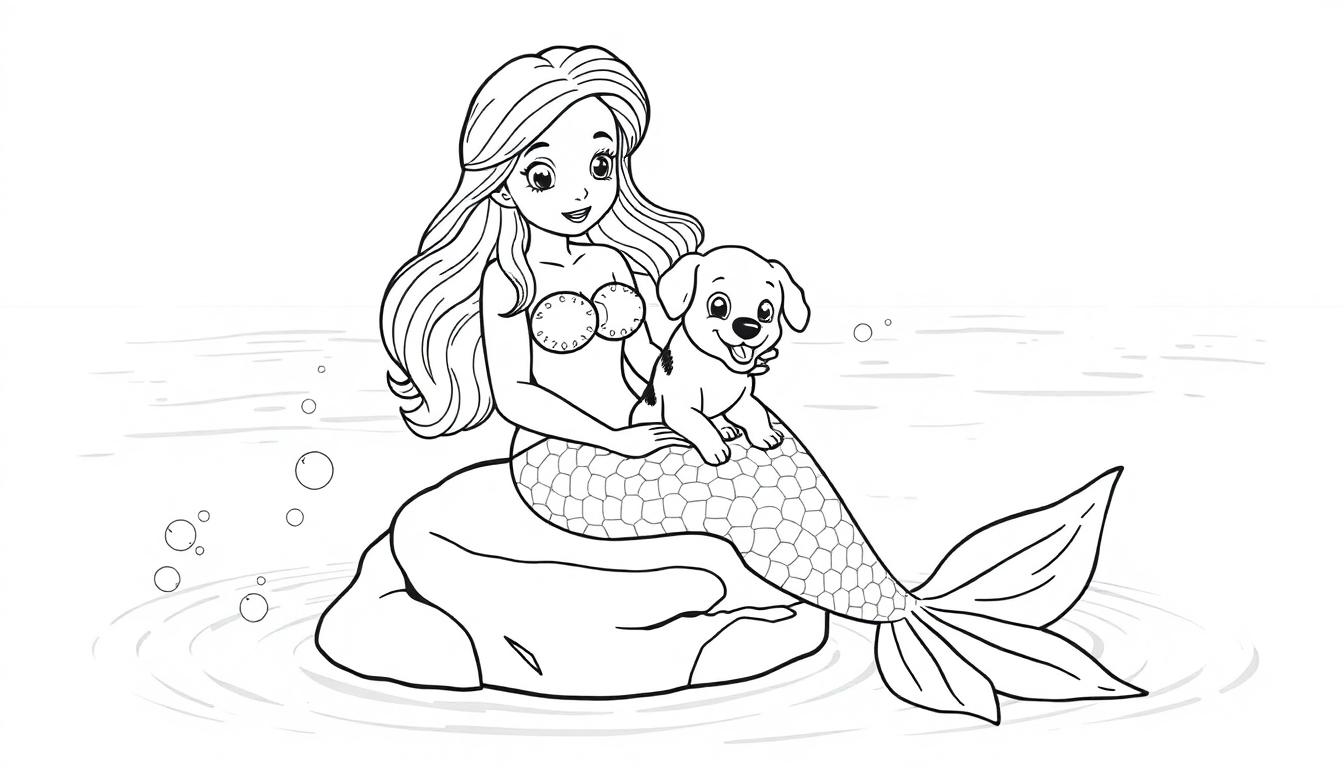 Zeemeermin en puppy kleurplaat