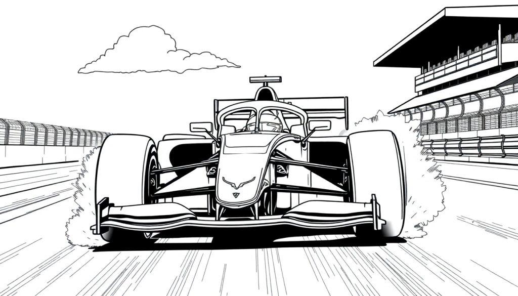 Formule 1 raceauto kleurplaat op een circuit