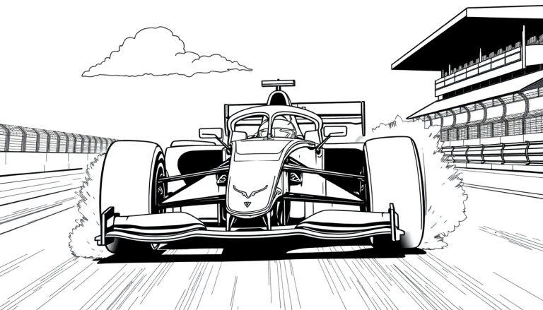 Formule 1 raceauto kleurplaat op een circuit