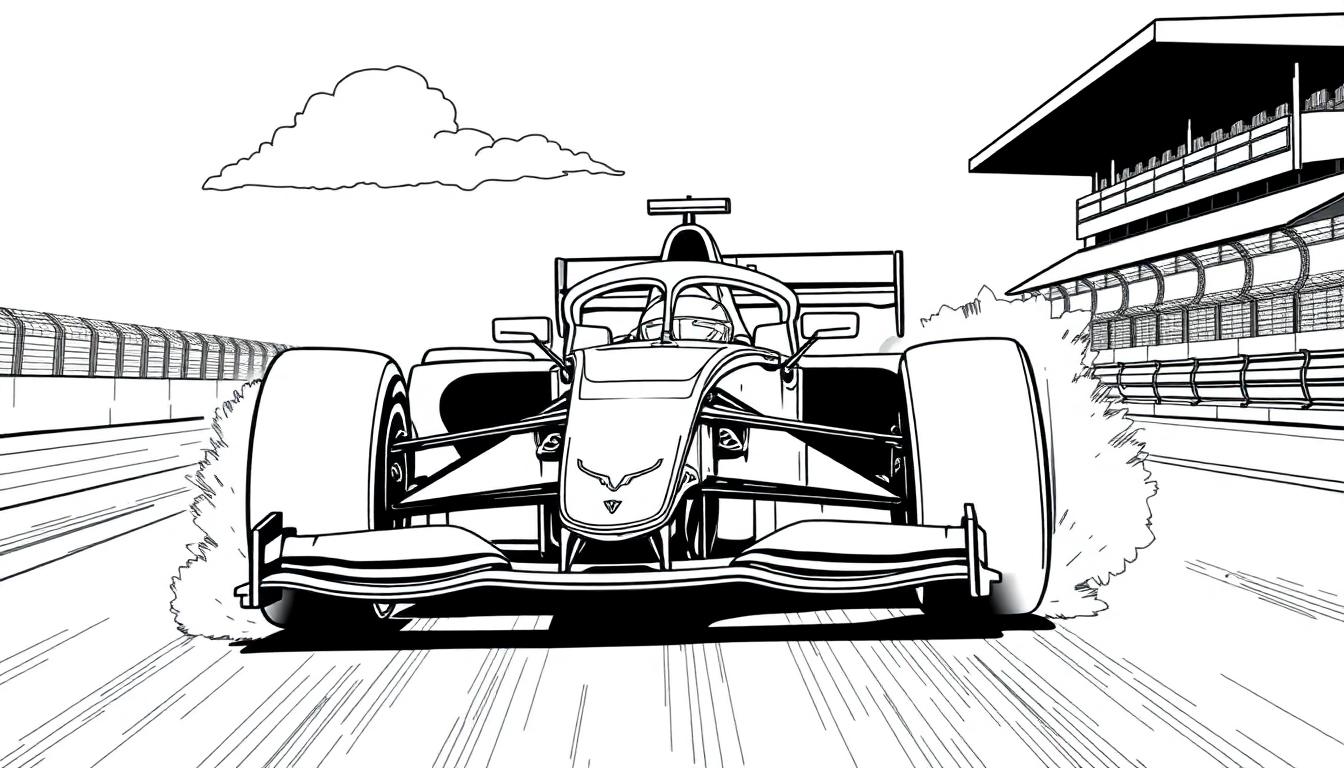 Formule 1 raceauto kleurplaat op een circuit