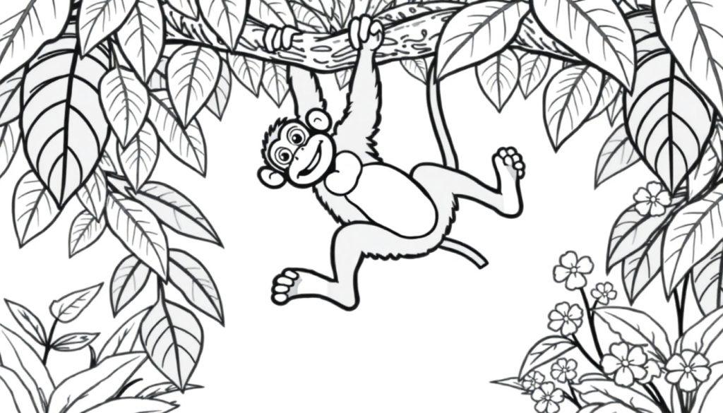 Aap in het regenwoud kleurplaat
