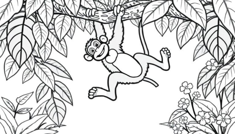 Aap in het regenwoud kleurplaat