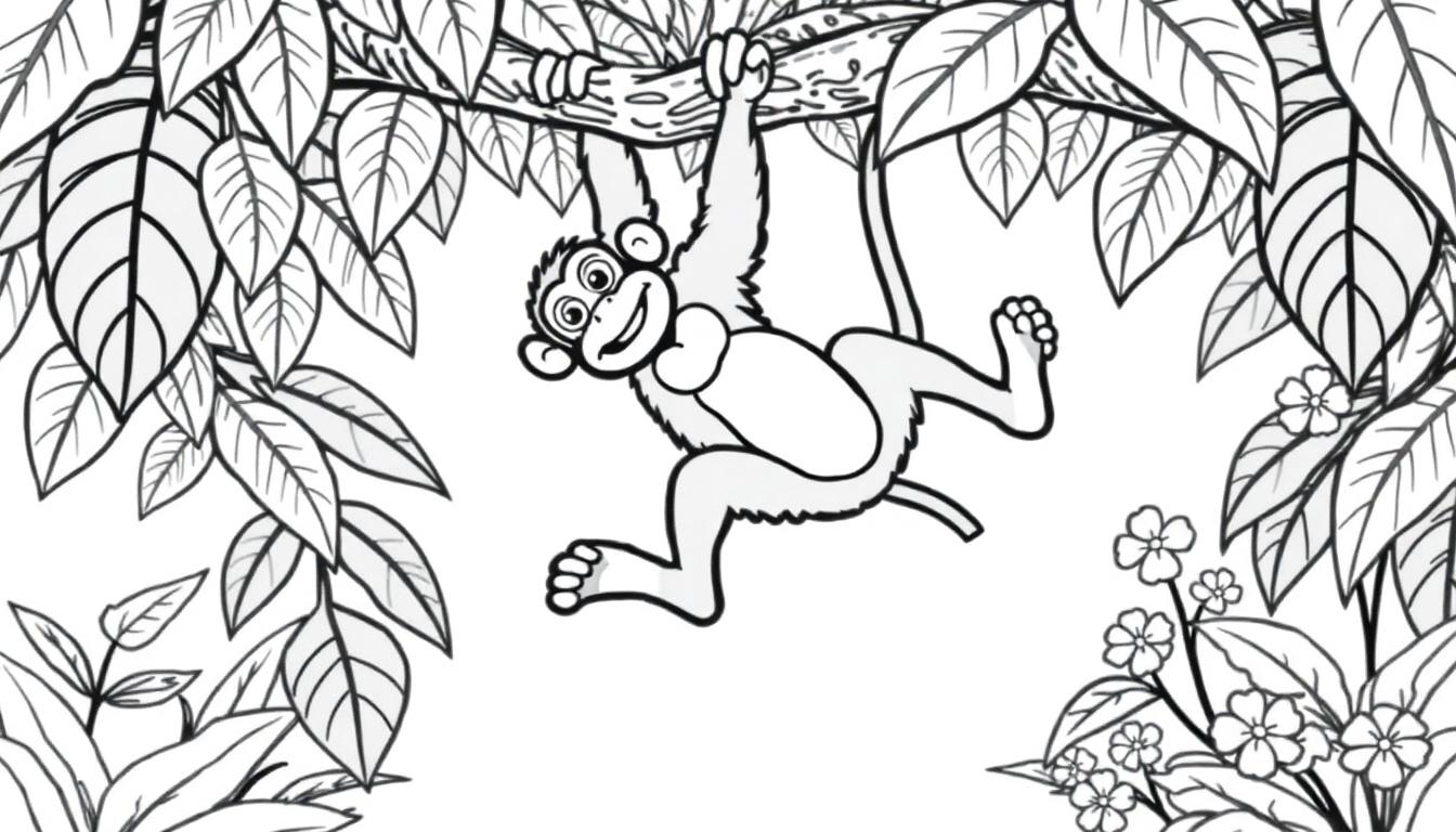 Aap in het regenwoud kleurplaat