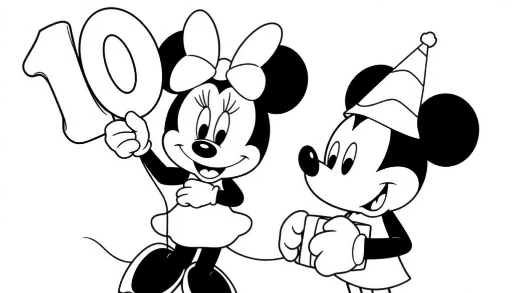 Mickey en Minnie vieren 10 jaar! Een leuke kleurplaat voor kids!