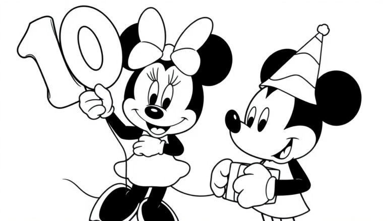 Mickey en Minnie vieren 10 jaar! Een leuke kleurplaat voor kids!