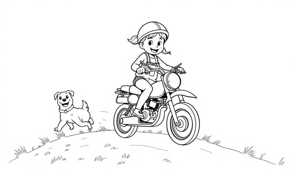 Buurmeisje op crossmotor kleurplaat