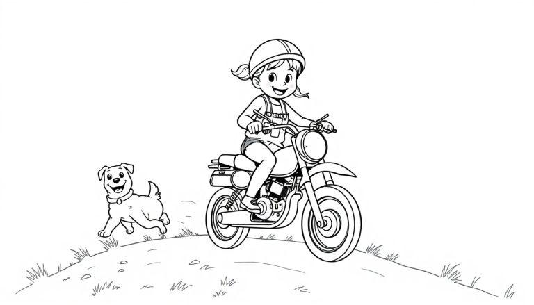 Buurmeisje op crossmotor kleurplaat