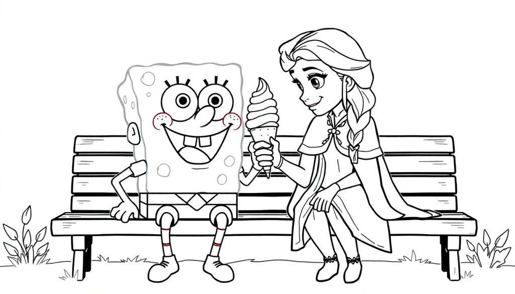 SpongeBob en Elsa kleurplaat