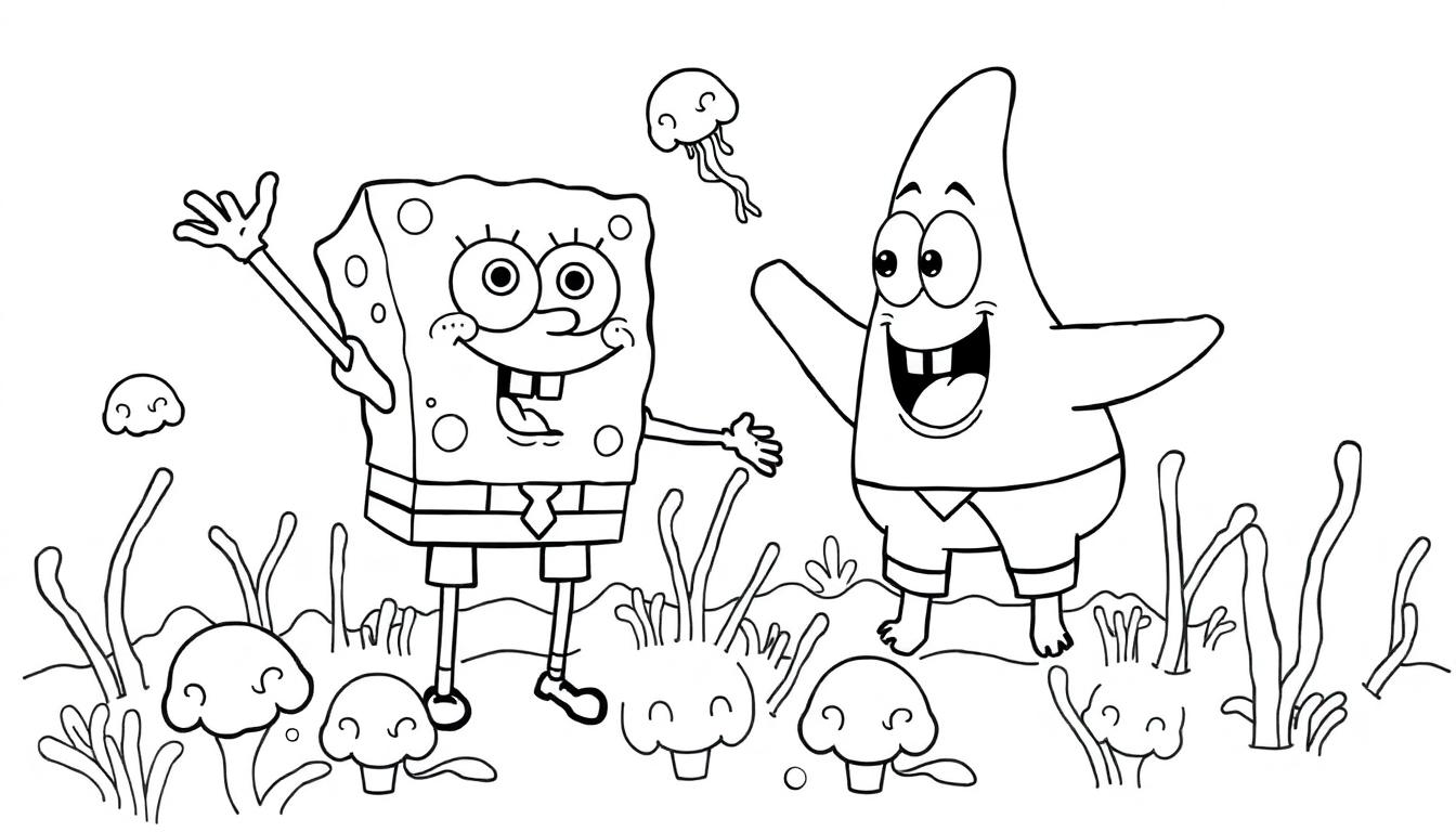 SpongeBob en Patrick kleurplaat