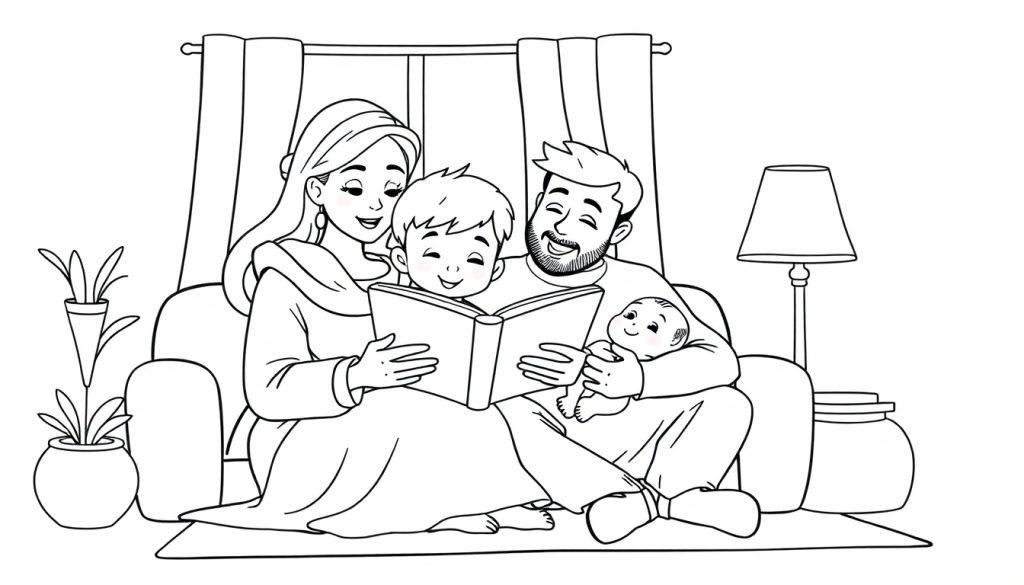 Papa mama jongen baby kleurplaat