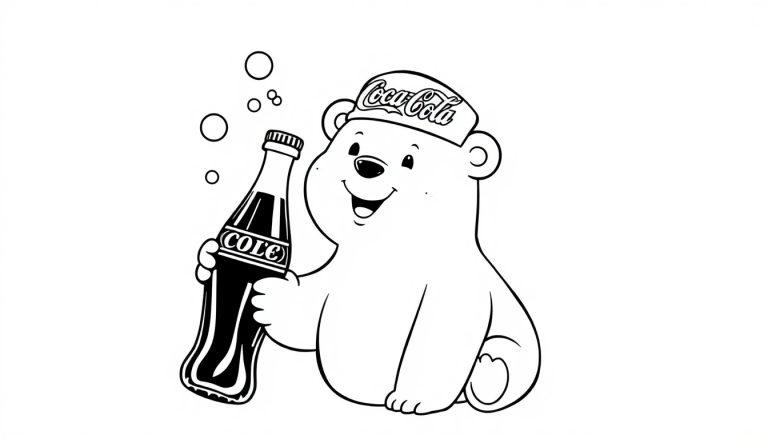 Coca-Cola ijsbeer kleurplaat met flesje frisdrank.