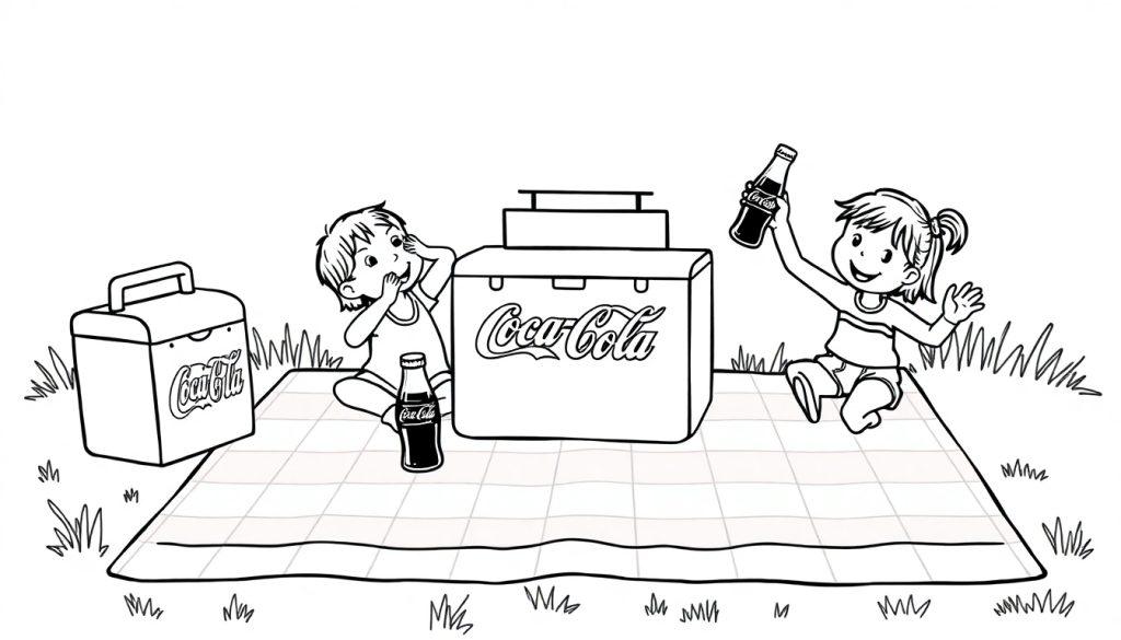 Coca-Cola picknick kleurplaat met kinderen