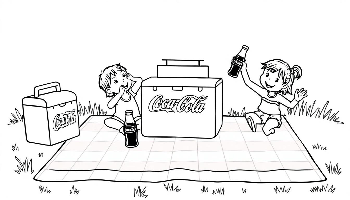 Coca-Cola picknick kleurplaat met kinderen