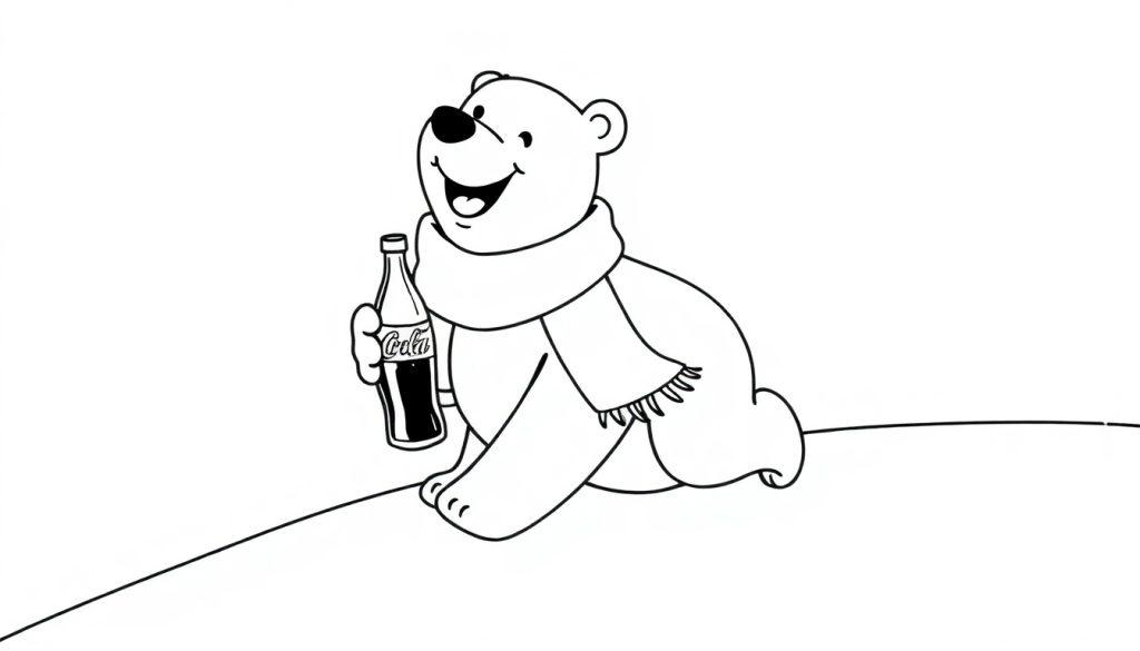 Kleurplaat van een lachende ijsbeer met Coca-Cola