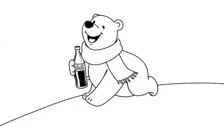 Kleurplaat van een lachende ijsbeer met Coca-Cola