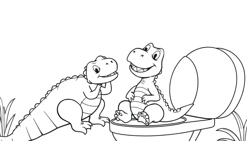 Dino op de wc kleurplaat: Mama, ik wil eten!