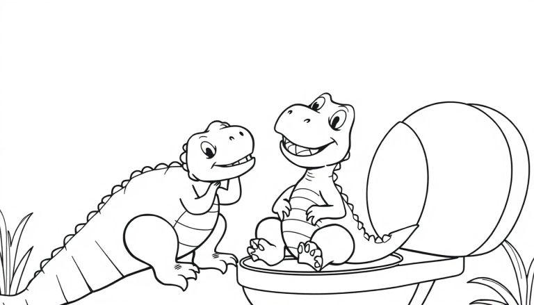 Dino op de wc kleurplaat: Mama, ik wil eten!