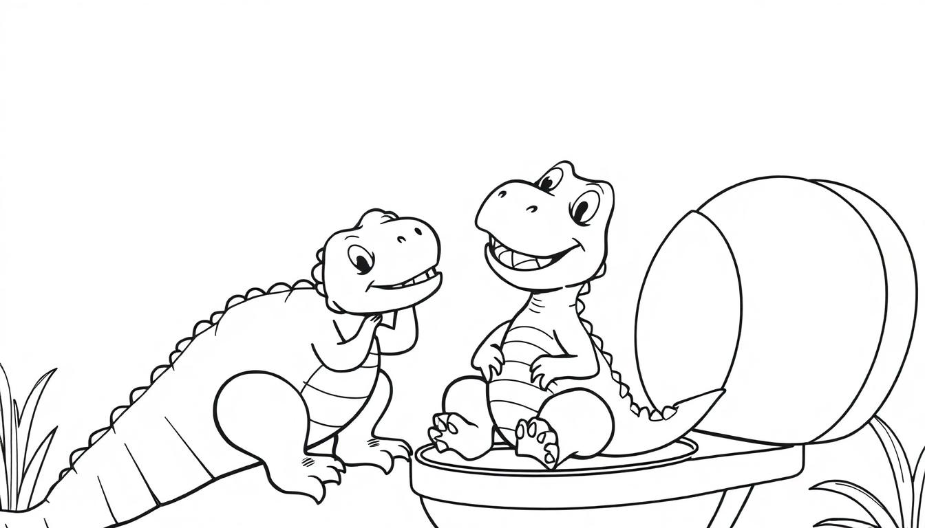 Dino op de wc kleurplaat: Mama, ik wil eten!