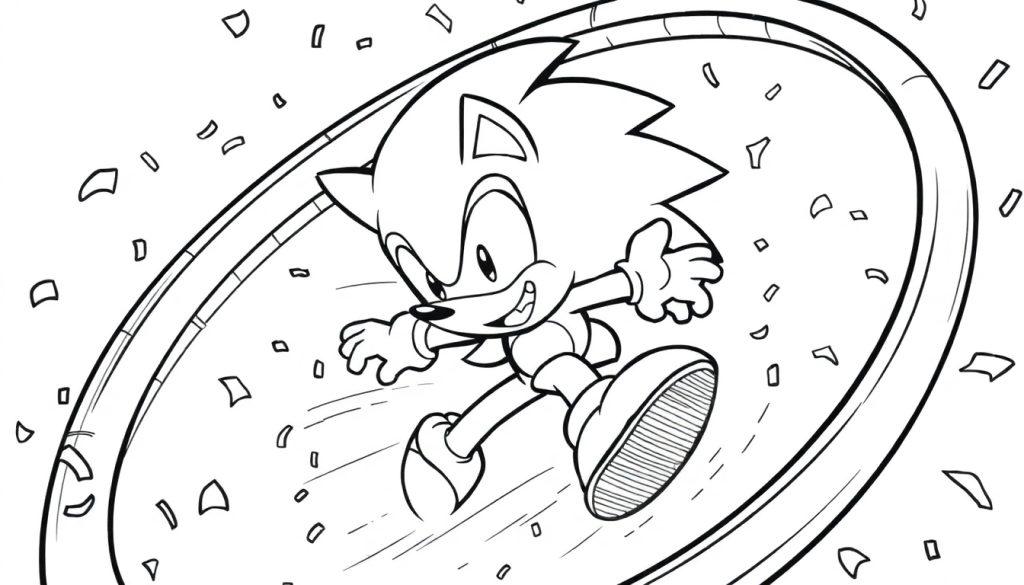 Sonic de Hedgehog kleurplaat rent door een loop.