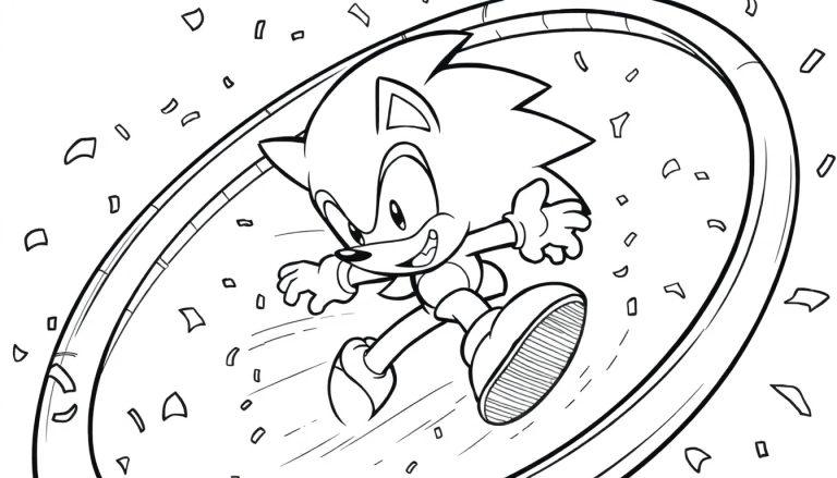 Sonic de Hedgehog kleurplaat rent door een loop.