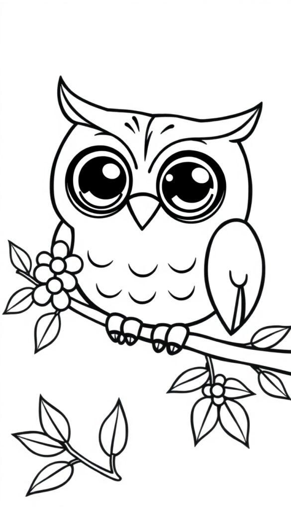 Lieve vrolijke uil kleurplaat