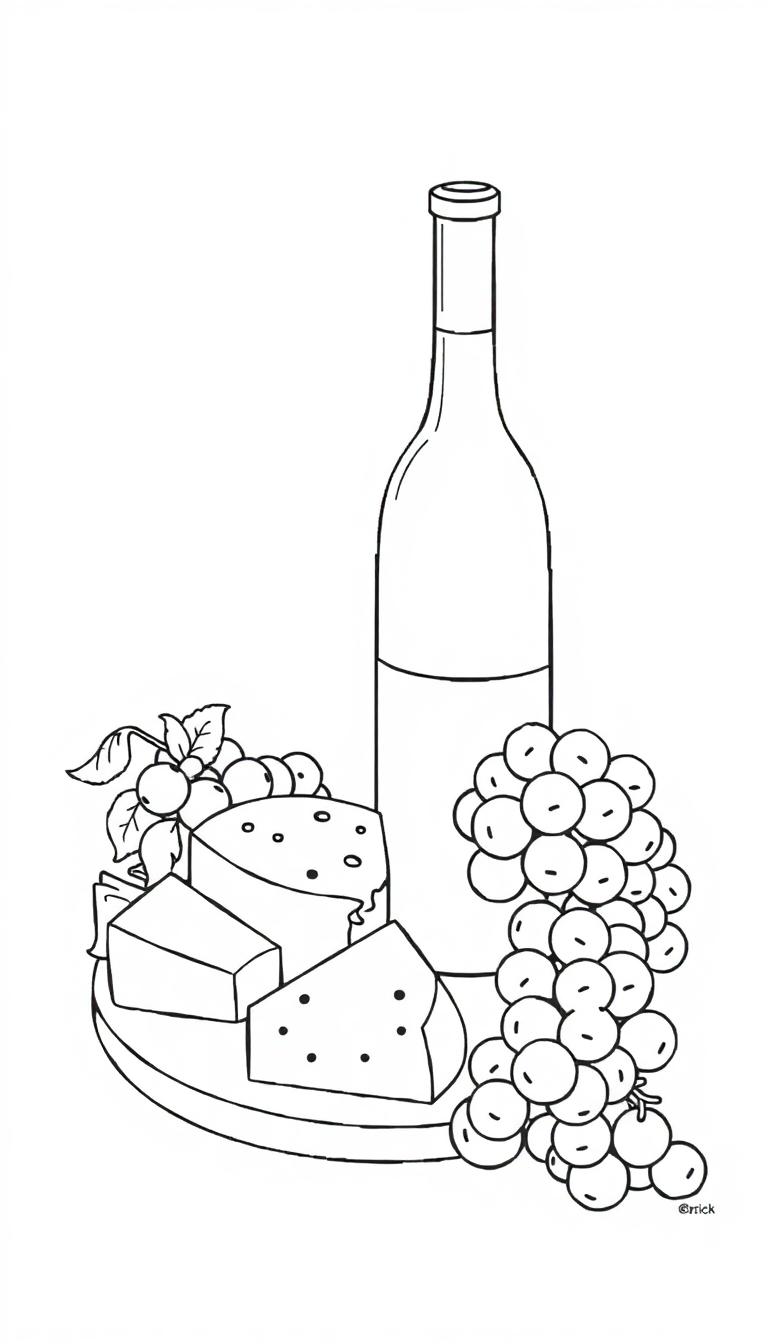 Wijn en kaas kleurplaat