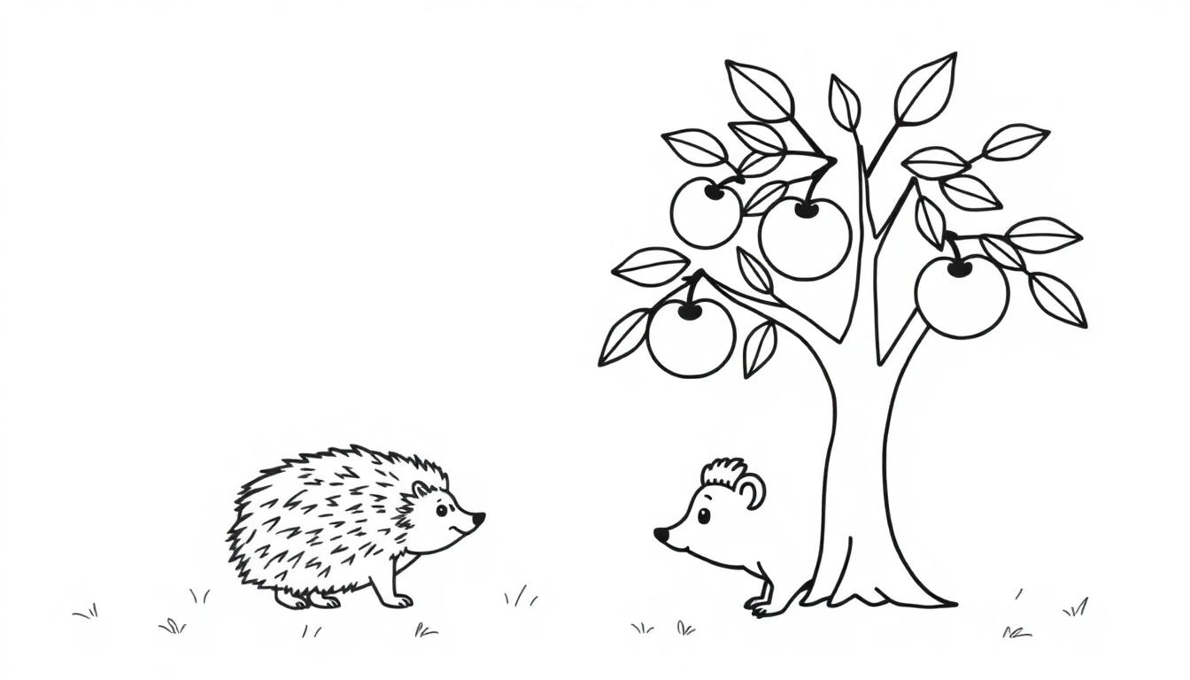 Egel kleurplaat met appelboom