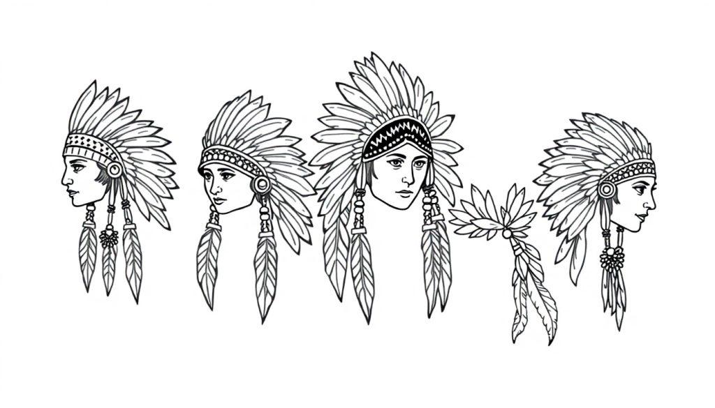 Indianen hoofdtooi kleurplaat