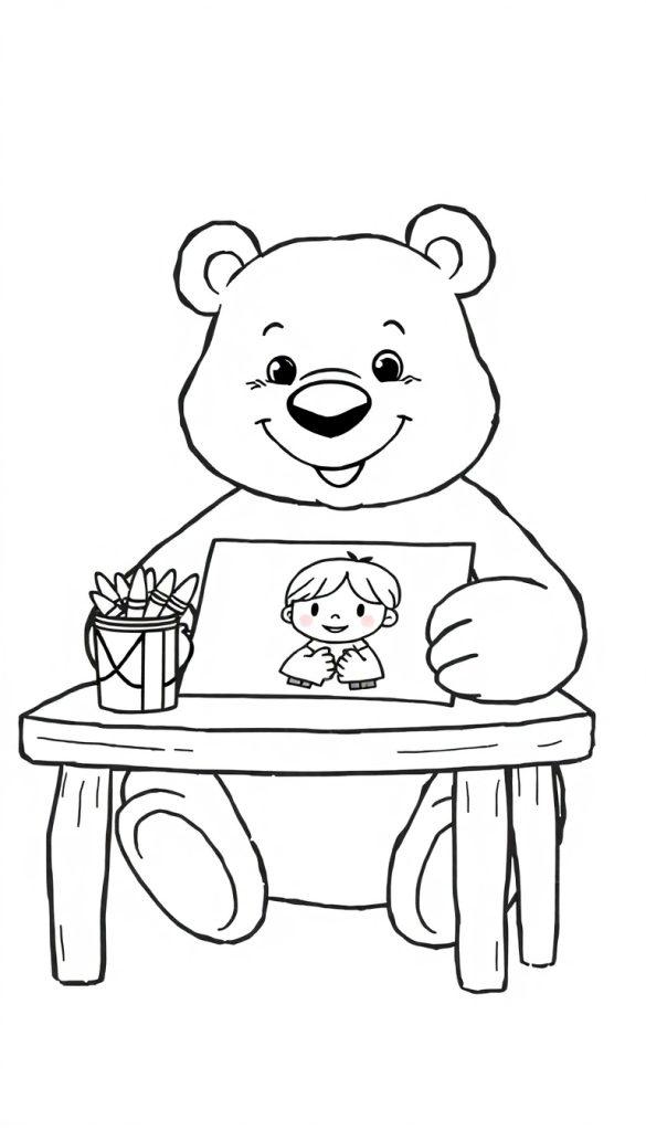 Beer tekent kleurplaat van een kind