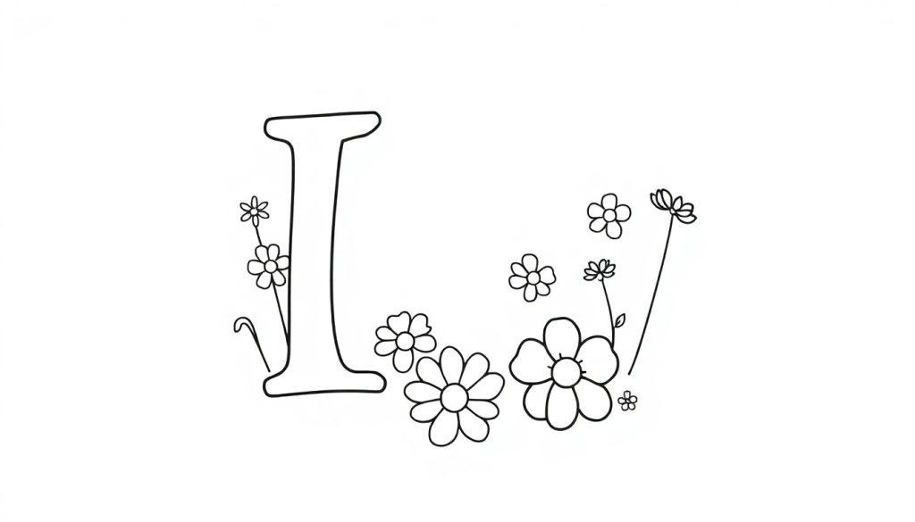 Kleurplaat van de letter I met bloemen