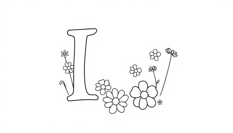 Kleurplaat van de letter I met bloemen