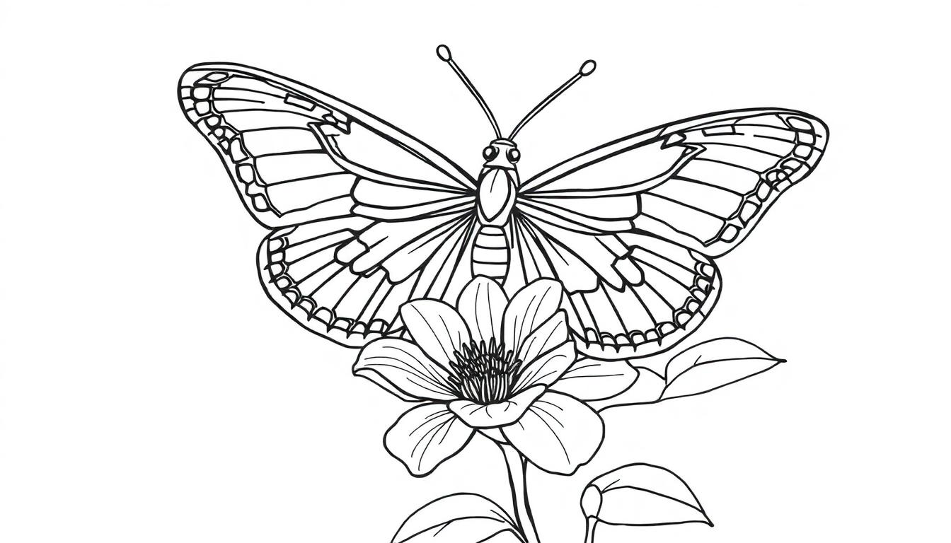 Gedetailleerde vlinder kleurplaat op een bloem.