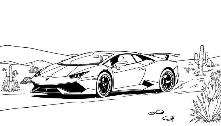 Lamborghini kleurplaat in de woestijn