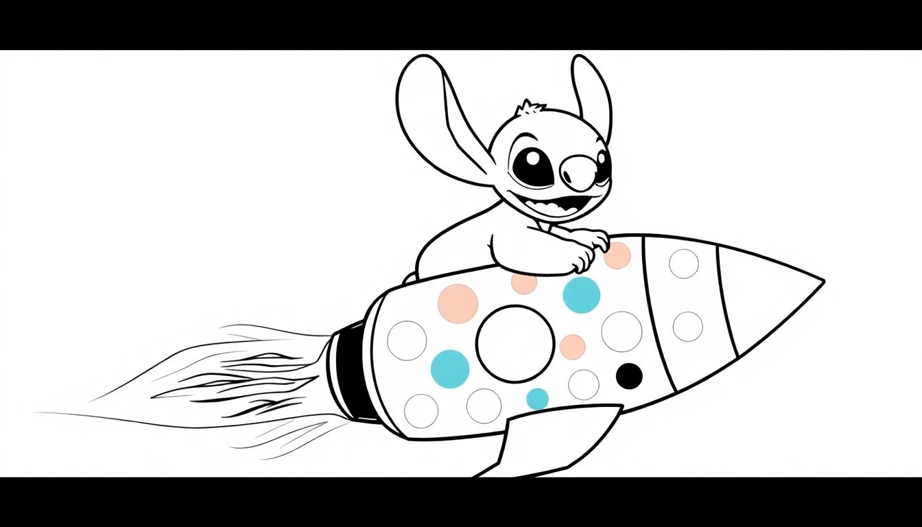 Stitch kleurplaat op een raket
