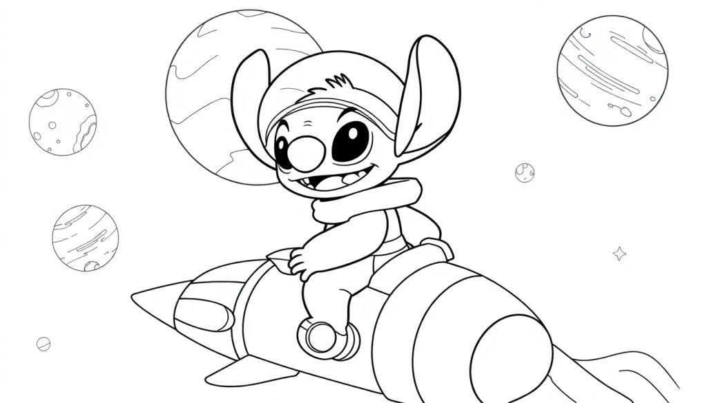 Stitch de kleurplaat raketheld!