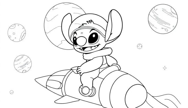 Stitch de kleurplaat raketheld!