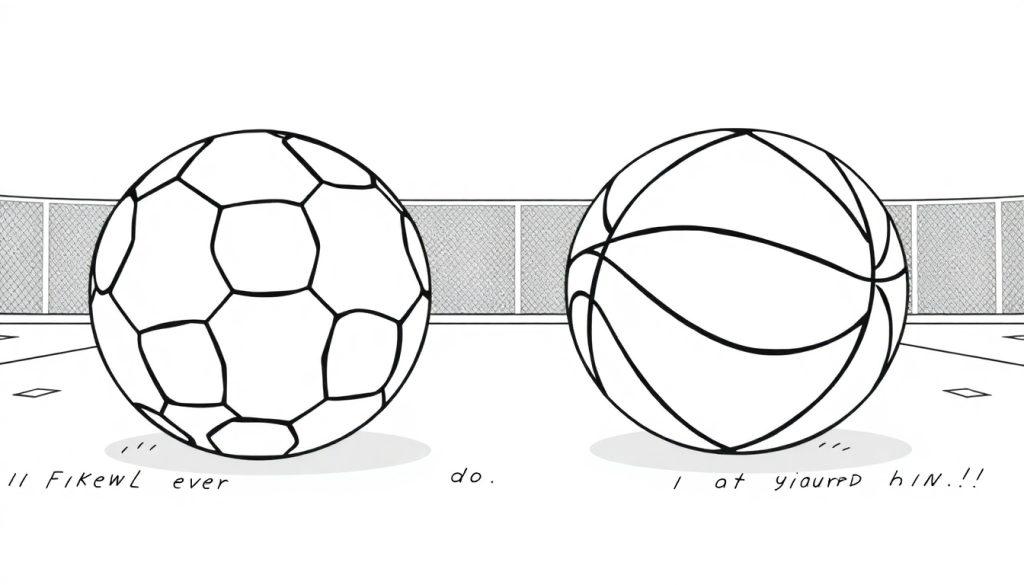 Voetbal en basketbal kleurplaat op een veld.