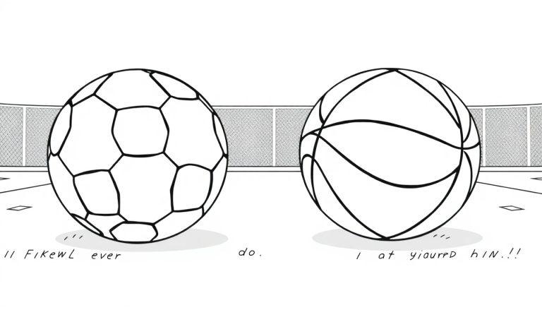 Voetbal en basketbal kleurplaat op een veld.