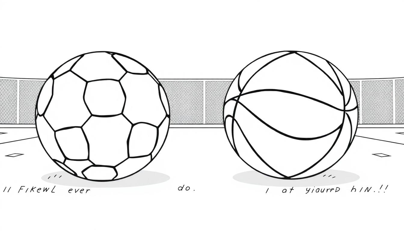 Voetbal en basketbal kleurplaat op een veld.