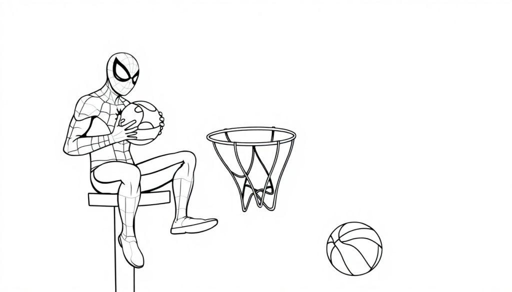 Spider-Man basketball kleurplaat