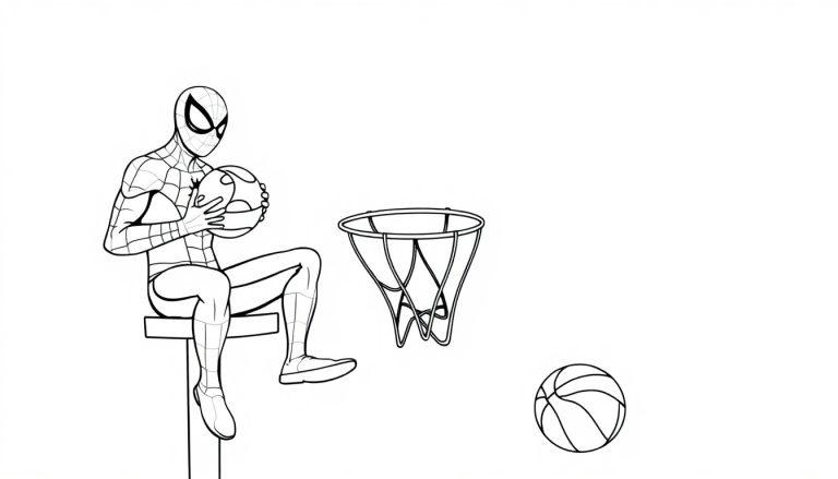 Spider-Man basketball kleurplaat