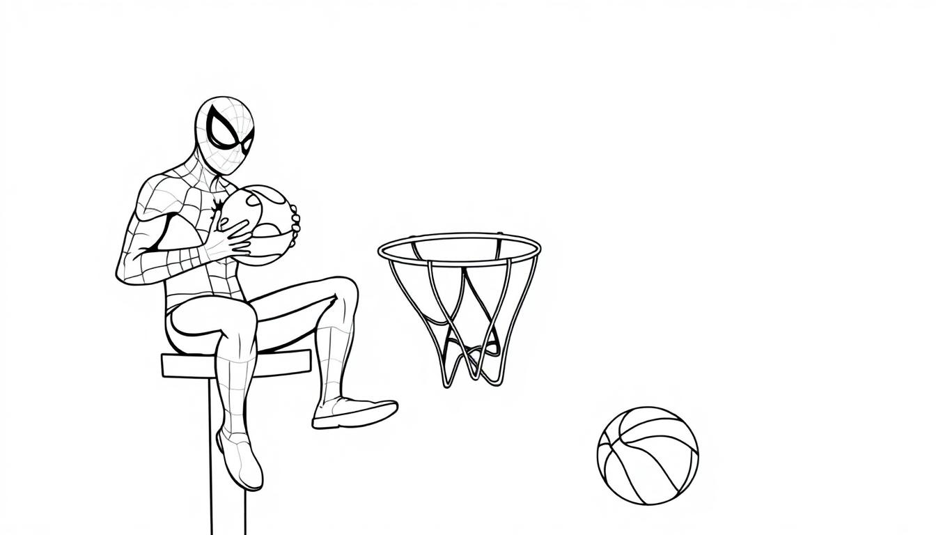 Spider-Man basketball kleurplaat