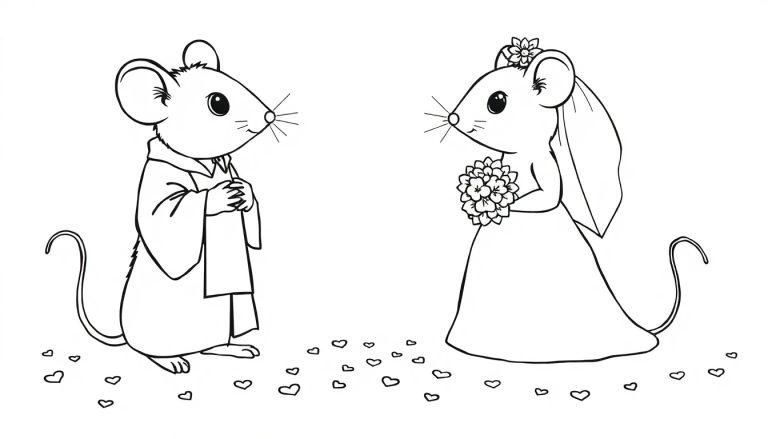 Trouwende muizen kleurplaat
