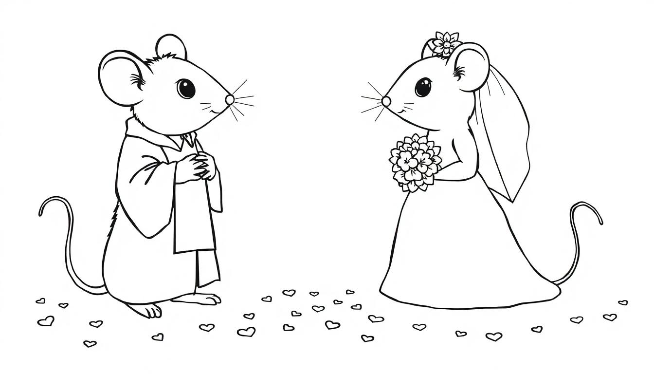 Trouwende muizen kleurplaat