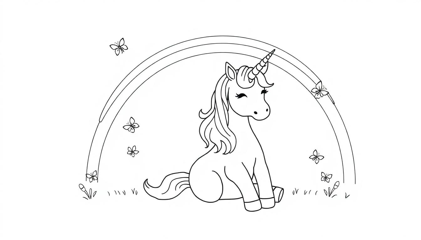 Eenhoorn onder een regenboog kleurplaat