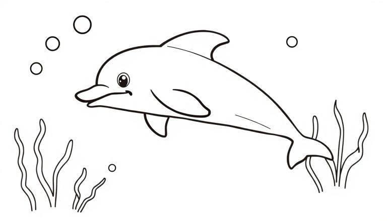 Zwemmende dolfijn kleurplaat