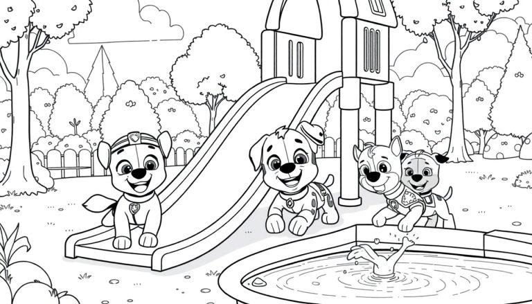 Paw Patrol kleurplaat in het park