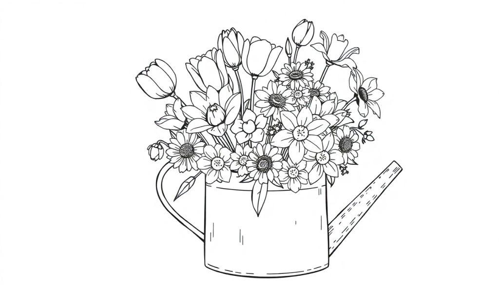 Bloemen in een gieter kleurplaat