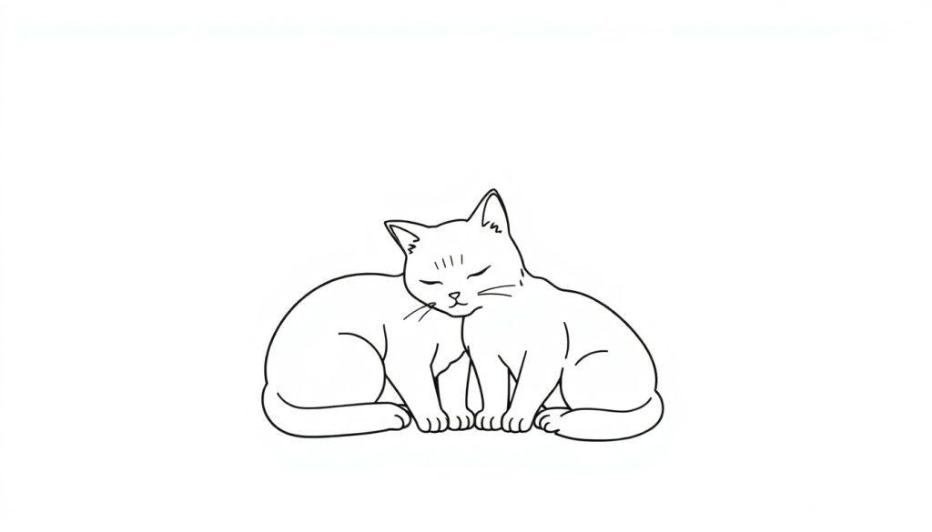 Kleurplaat van twee knuffelende katten.