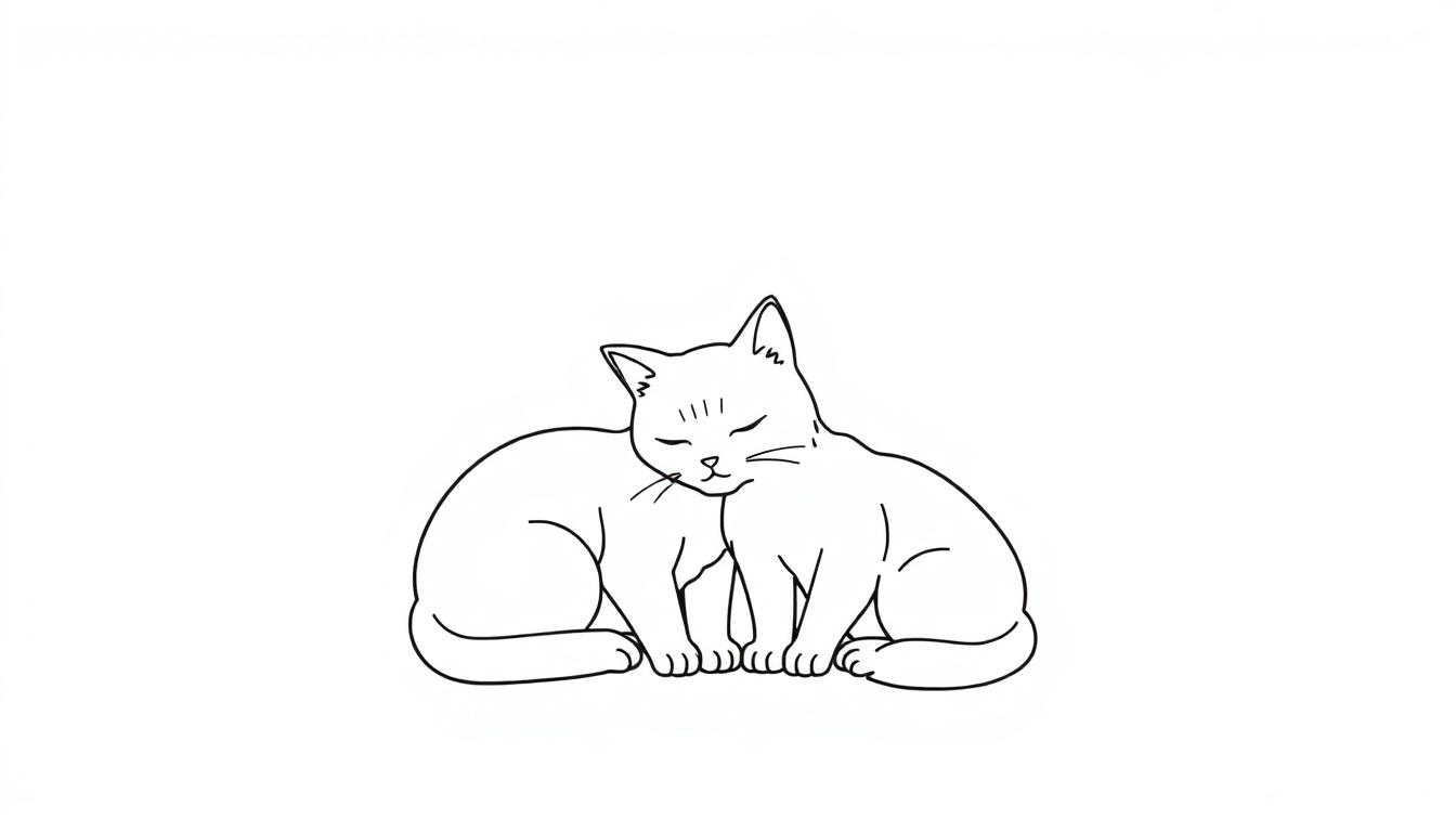 Kleurplaat van twee knuffelende katten.